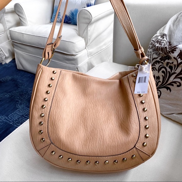 🍂 JESSICA SIMPSON SKYLAR HOBO PECAN STUDED THICK STRAP MEDIUM BAG! - Picture 4 of 14